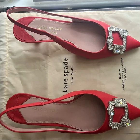 Kate Spade Renata Red Kitten Heels with Crystal Accents - Picture 3 of 12